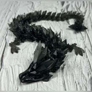 16" Black Crystal Articulated Dragon 3D Printed Sensory, Fidget Toy/ Gift